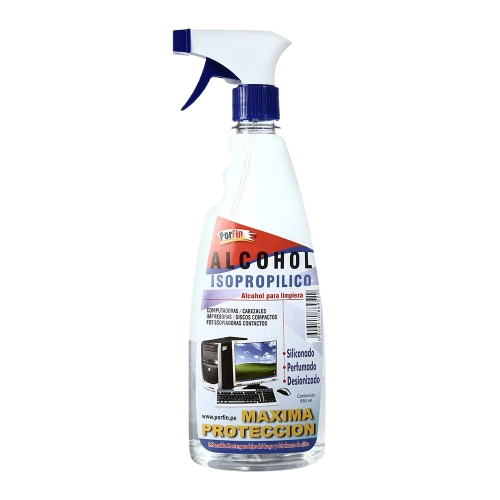 "ALCOHOL ISOPROPÍLICO CON ATOMIZADOR
MARCA: PORFIN
GRADO DE CONCENTRACIÓN: 99% 
ASPECTO: LIQUIDO
PRESENTACION: FRASCO ATOMIZADOR
CONTENIDO: 650 ML
GARANTIA: 30 DÍAS"