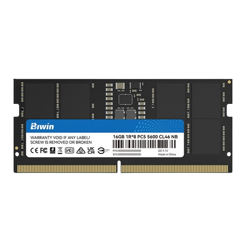"Memoria Biwin SODIMM, 16GB DDR5-5600, 1R*8, CL46, 1.10 V, 262 Pin"