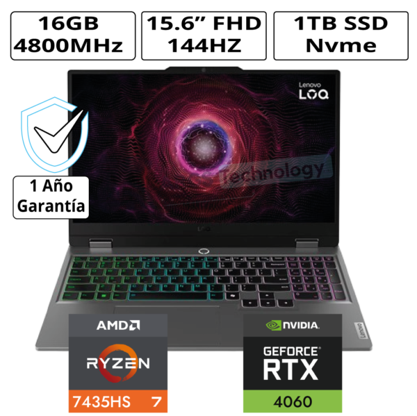 490379-90380-Laptop Gamer Lenovo LOQ 15ARP9-83JC00MNLM-(13)-13 Laptop Gaming Lenovo LOQ 15ARP9 / 15.6" FHD IPS / AMD Ryzen 7-7435HS 4.5 GHz / 16GB DDR5-4800 / RTX 4060