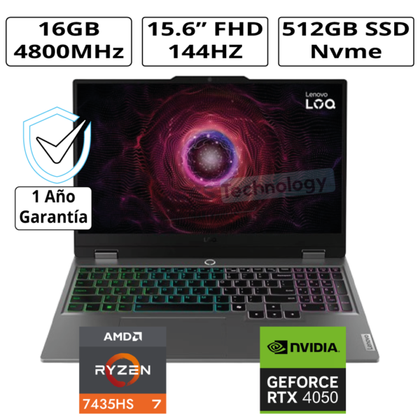 490379-Laptop Gamer Lenovo LOQ 15ARP9-83JC00MMLM-(1)-11 Laptop Gaming Lenovo LOQ 15ARP9 / 15.6" FHD IPS / AMD Ryzen 7-7435HS 4.5 GHz / 16GB DDR5-4800